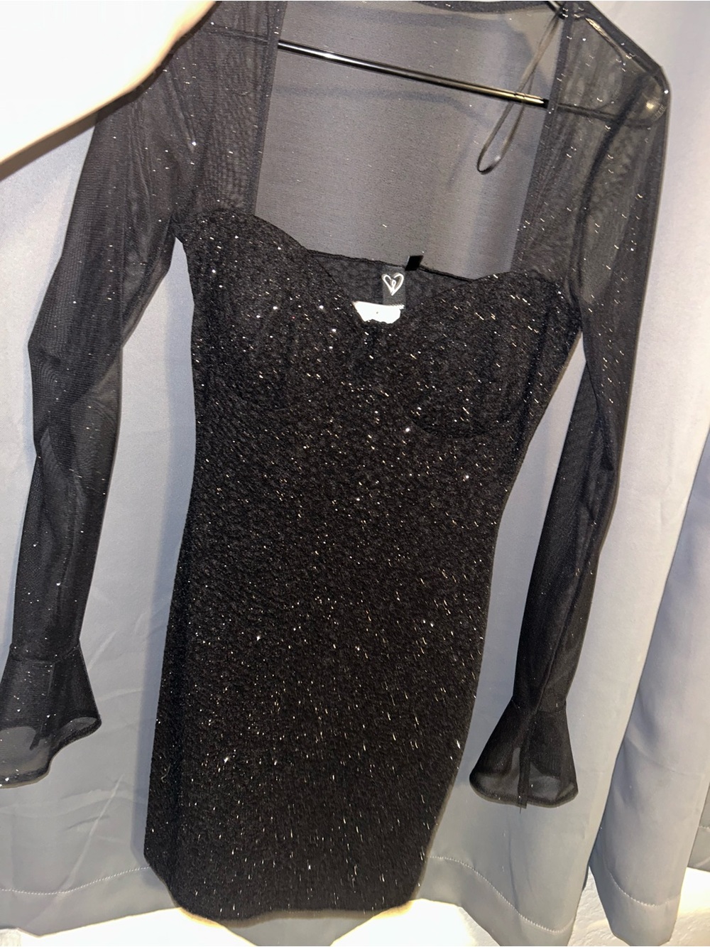 Windsor Black Sparkle Mesh Long Sleeve Bodycon Dress